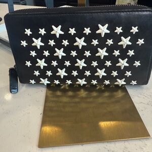 Jimmy Choo NWOT Black Star-Studded Leather Wristlet Clutch